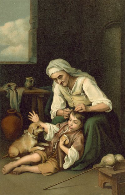 Vieille femme déparasitant un garçon - after Bartolome Esteban Murillo